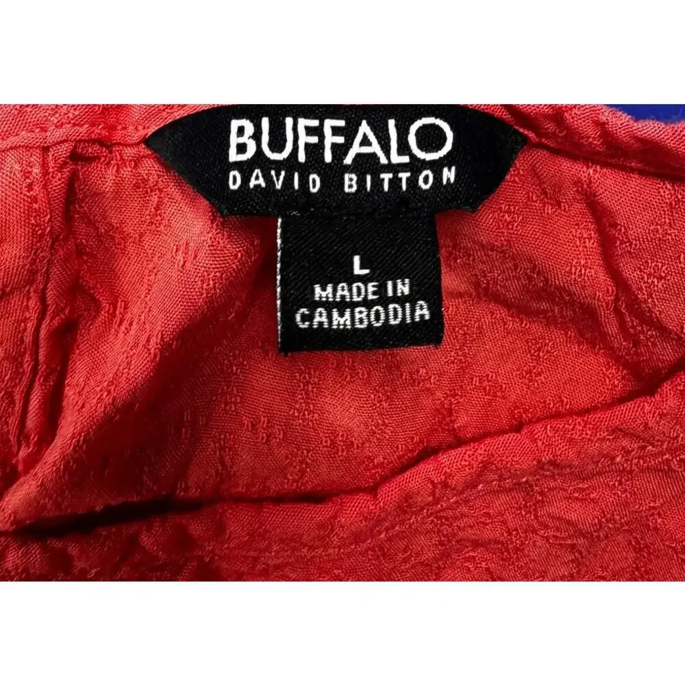 Buffalo David Bitton Womens Large Red Cap Sleeve Tie Waist Top 100% Viscose - Picture 4 of 12